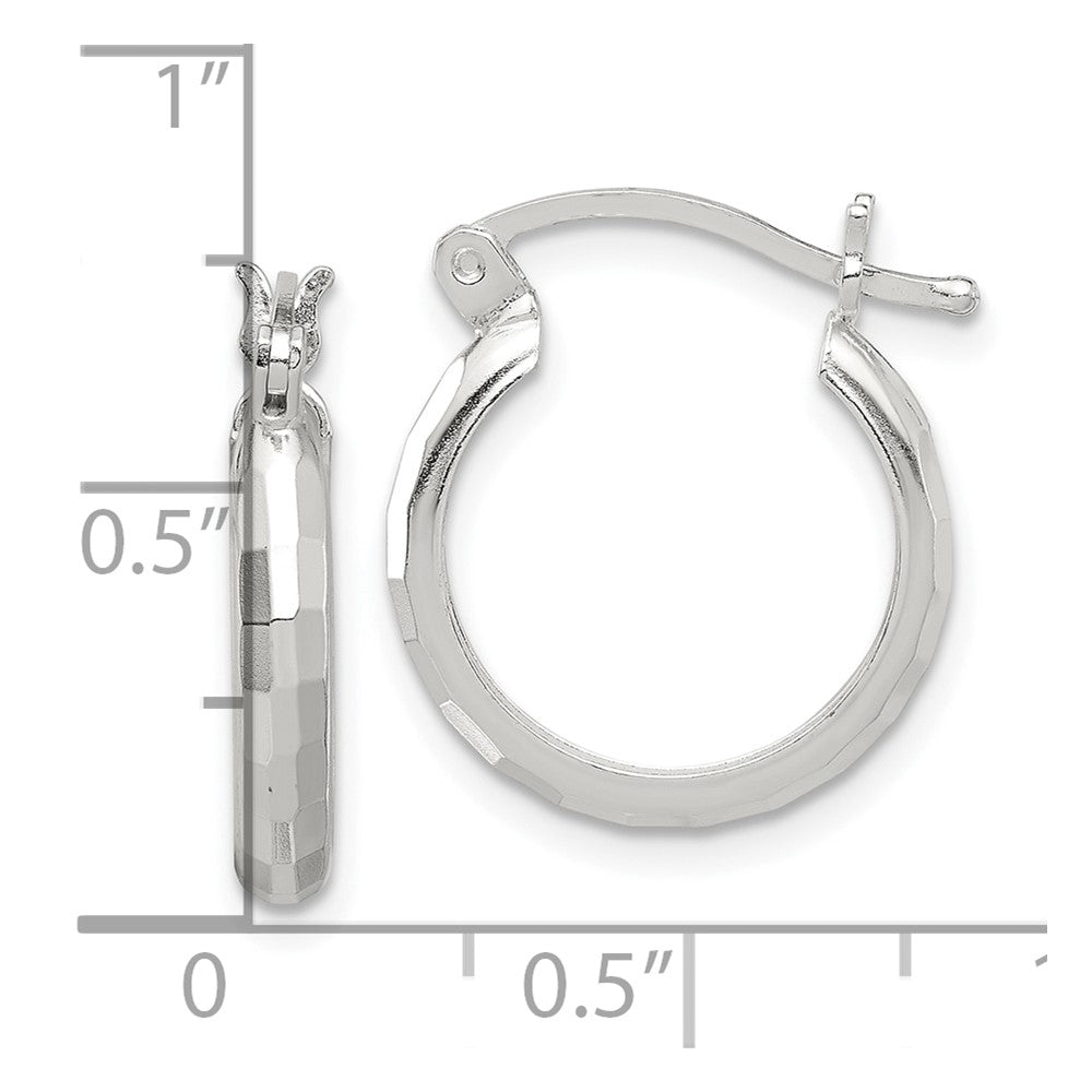 Sterling Silver Polished Textured Hoop Earrings