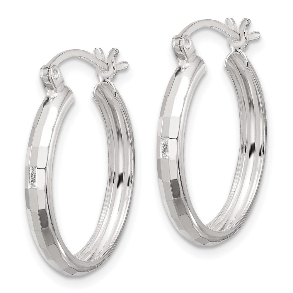 Sterling Silver Polished Textured Hoop Earrings