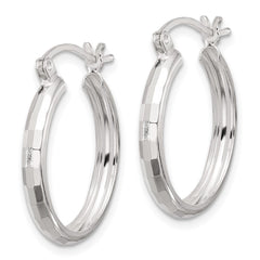 Sterling Silver Polished Textured Hoop Earrings