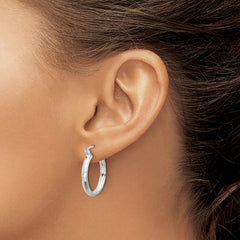 Sterling Silver Polished Textured Hoop Earrings