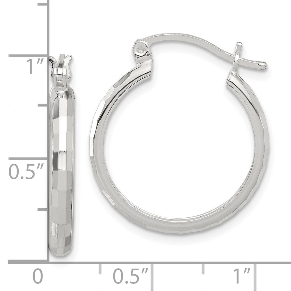 Sterling Silver Polished Textured Hoop Earrings