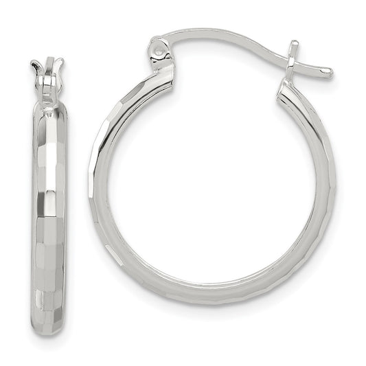 Sterling Silver Polished Textured Hoop Earrings