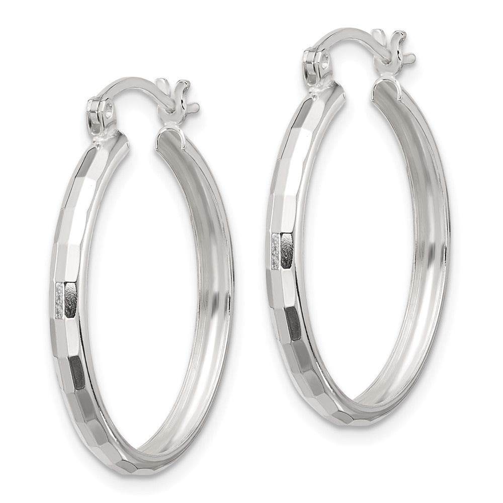 Sterling Silver Polished Textured Hoop Earrings