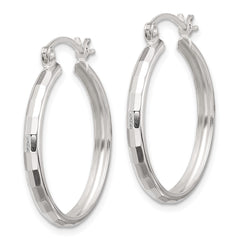Sterling Silver Polished Textured Hoop Earrings