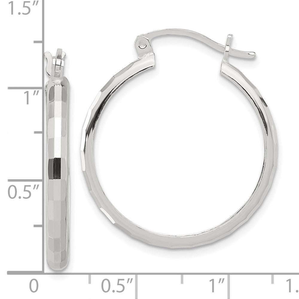 Sterling Silver Polished Textured Hoop Earrings