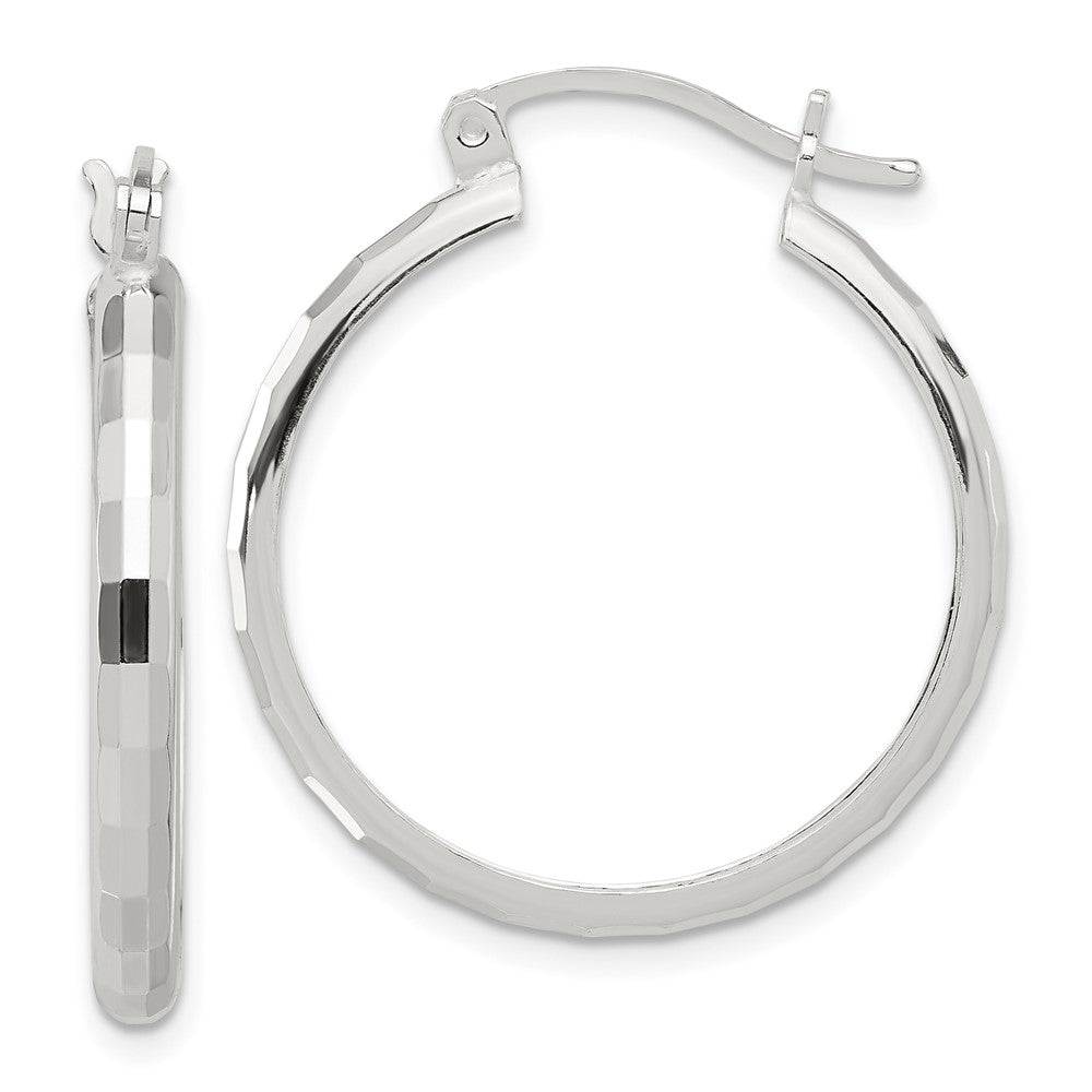 Sterling Silver Polished Textured Hoop Earrings