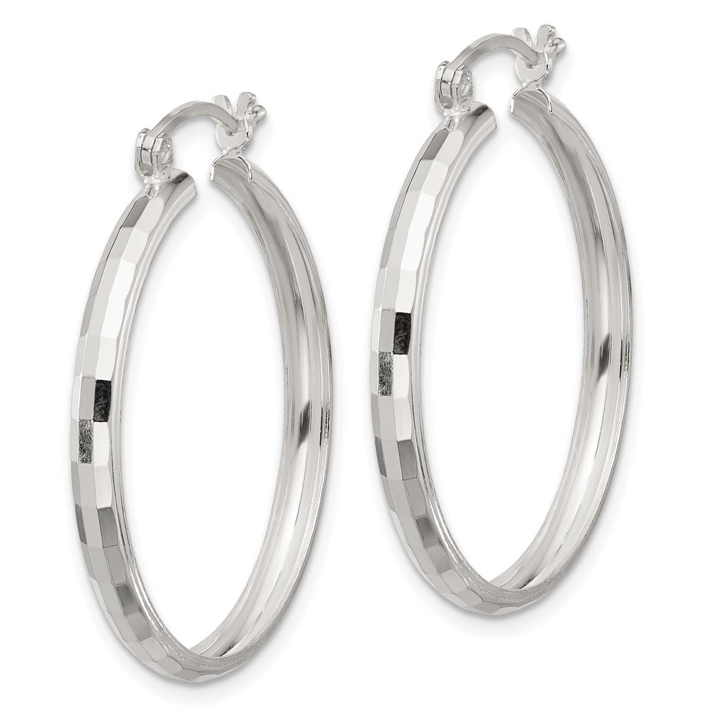 Sterling Silver Polished Textured Hoop Earrings