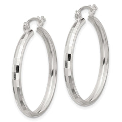 Sterling Silver Polished Textured Hoop Earrings
