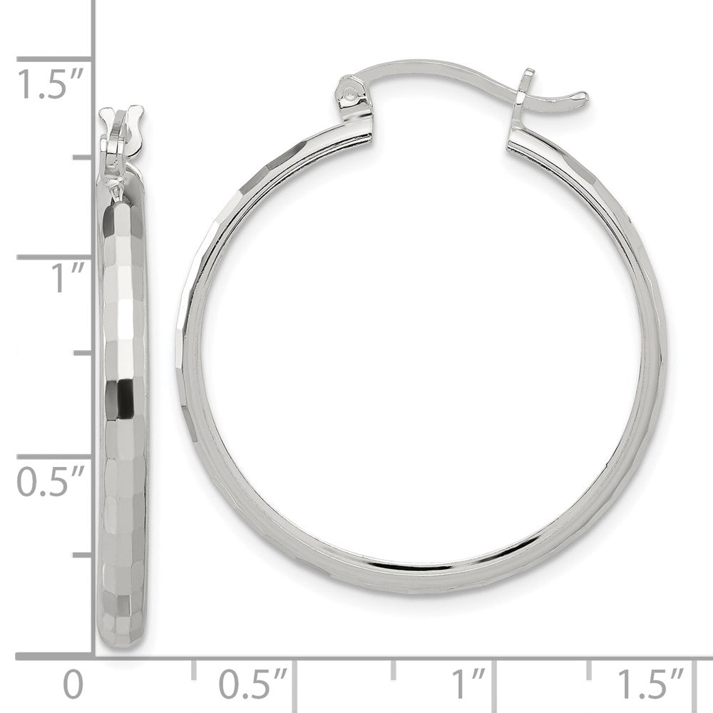 Sterling Silver Polished Textured Hoop Earrings