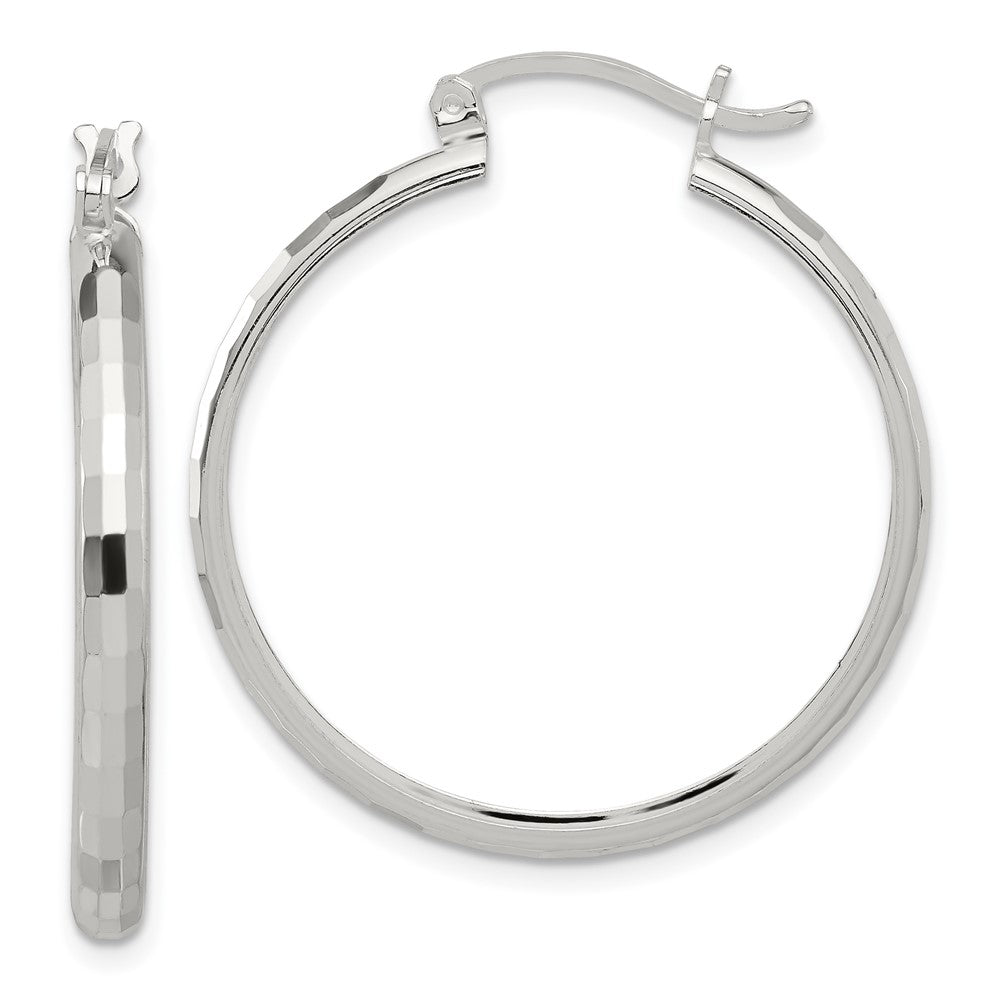 Sterling Silver Polished Textured Hoop Earrings