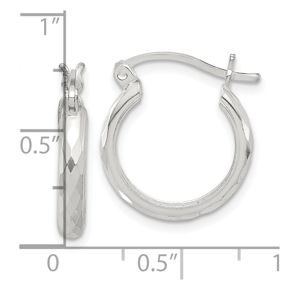 Sterling Silver Polished Textured Hoop Earrings