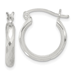 Sterling Silver Polished Textured Hoop Earrings