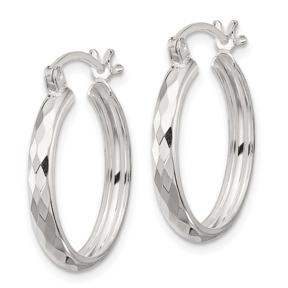 Sterling Silver Polished Textured Hoop Earrings