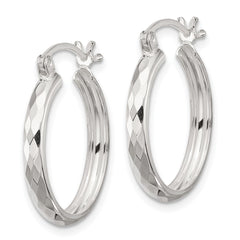 Sterling Silver Polished Textured Hoop Earrings