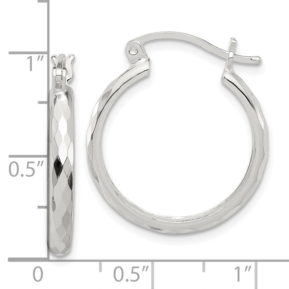 Sterling Silver Polished Textured Hoop Earrings