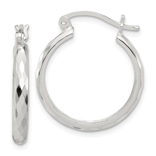Sterling Silver Polished Textured Hoop Earrings