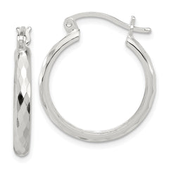 Sterling Silver Polished Textured Hoop Earrings