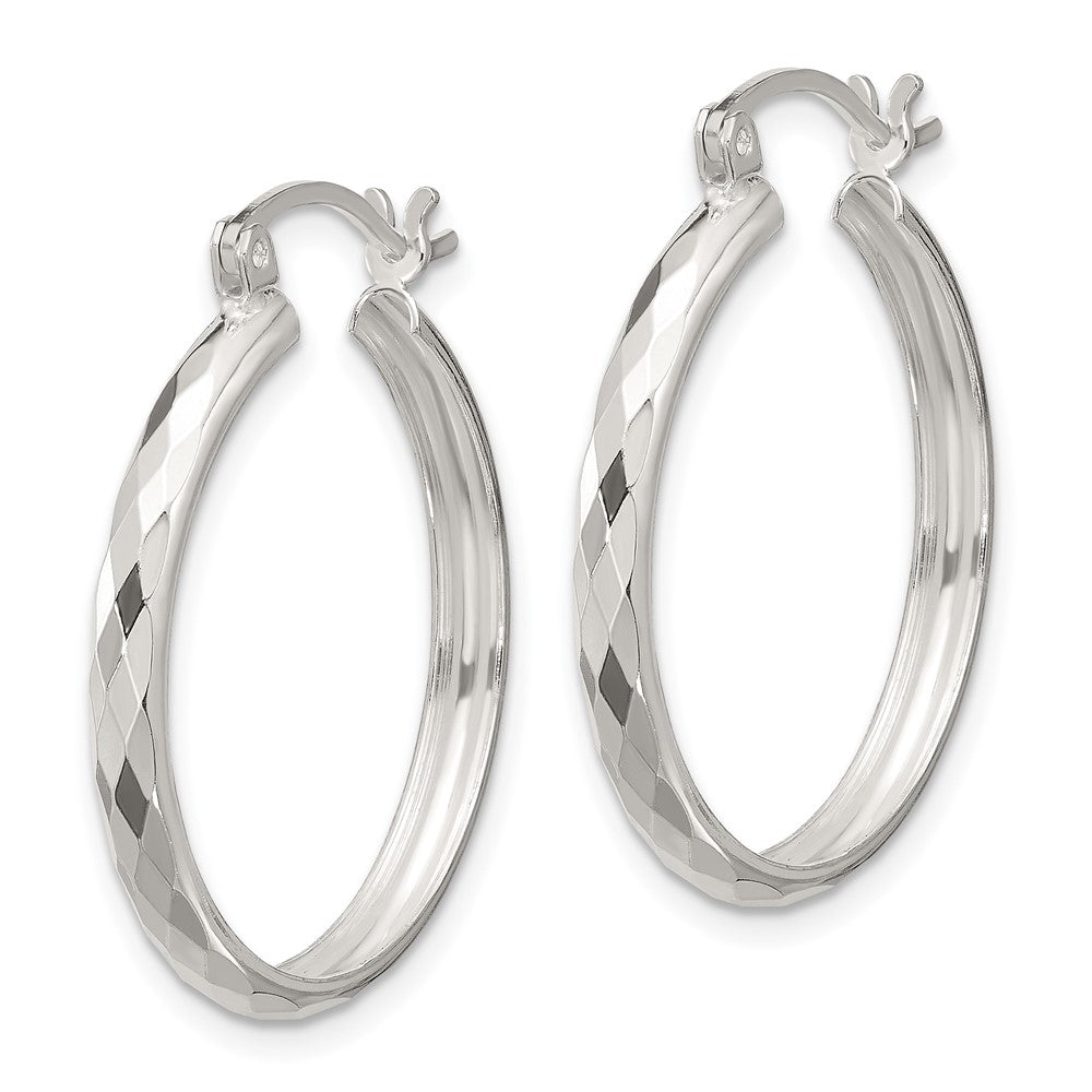 Sterling Silver Polished Textured Hoop Earrings