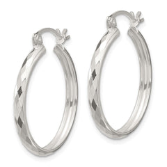 Sterling Silver Polished Textured Hoop Earrings