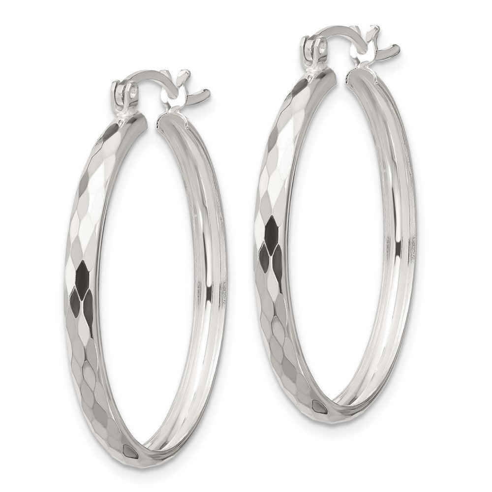 Sterling Silver Polished Textured Hoop Earrings