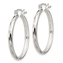 Sterling Silver Polished Textured Hoop Earrings