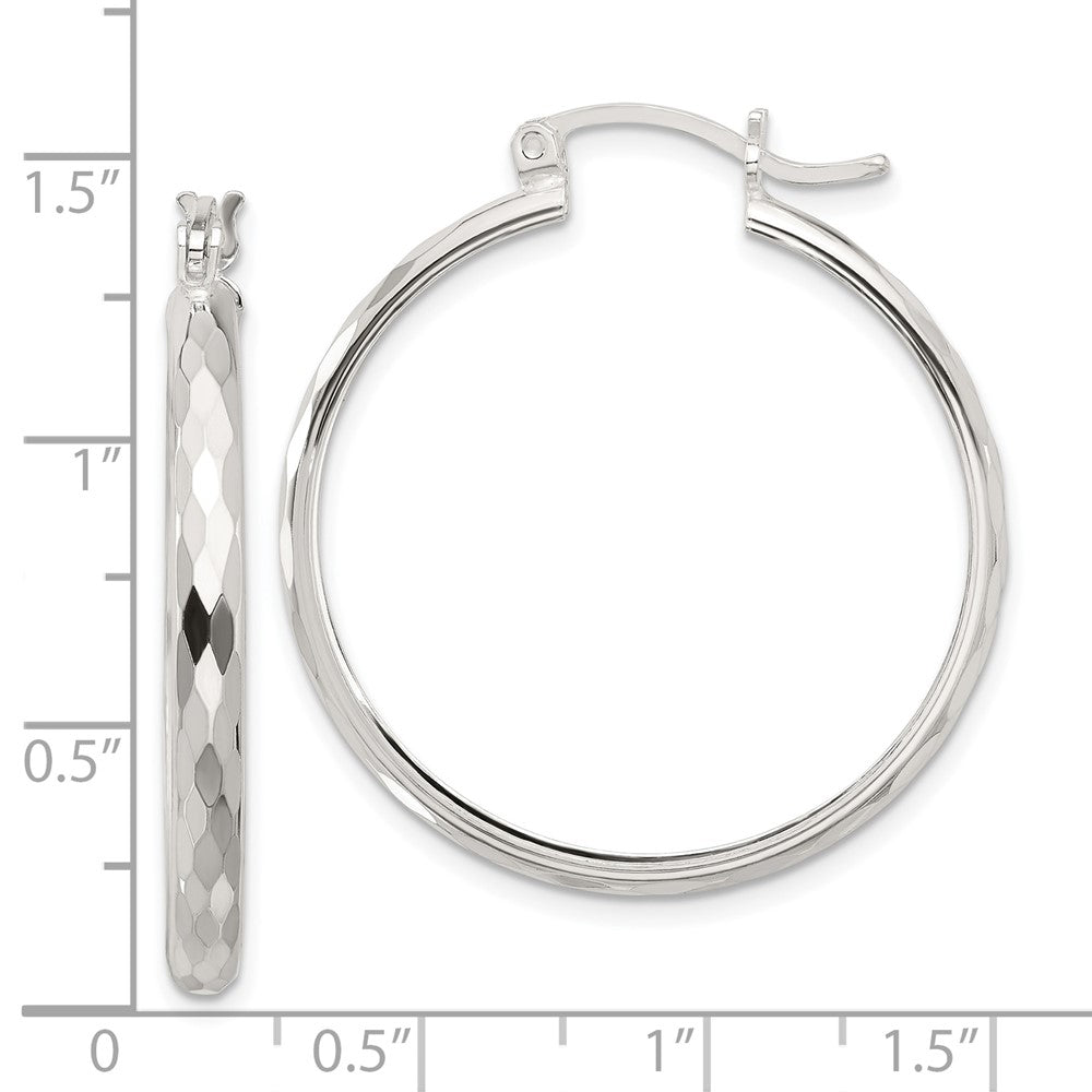 Sterling Silver Polished Textured Hoop Earrings