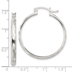 Sterling Silver Polished Textured Hoop Earrings