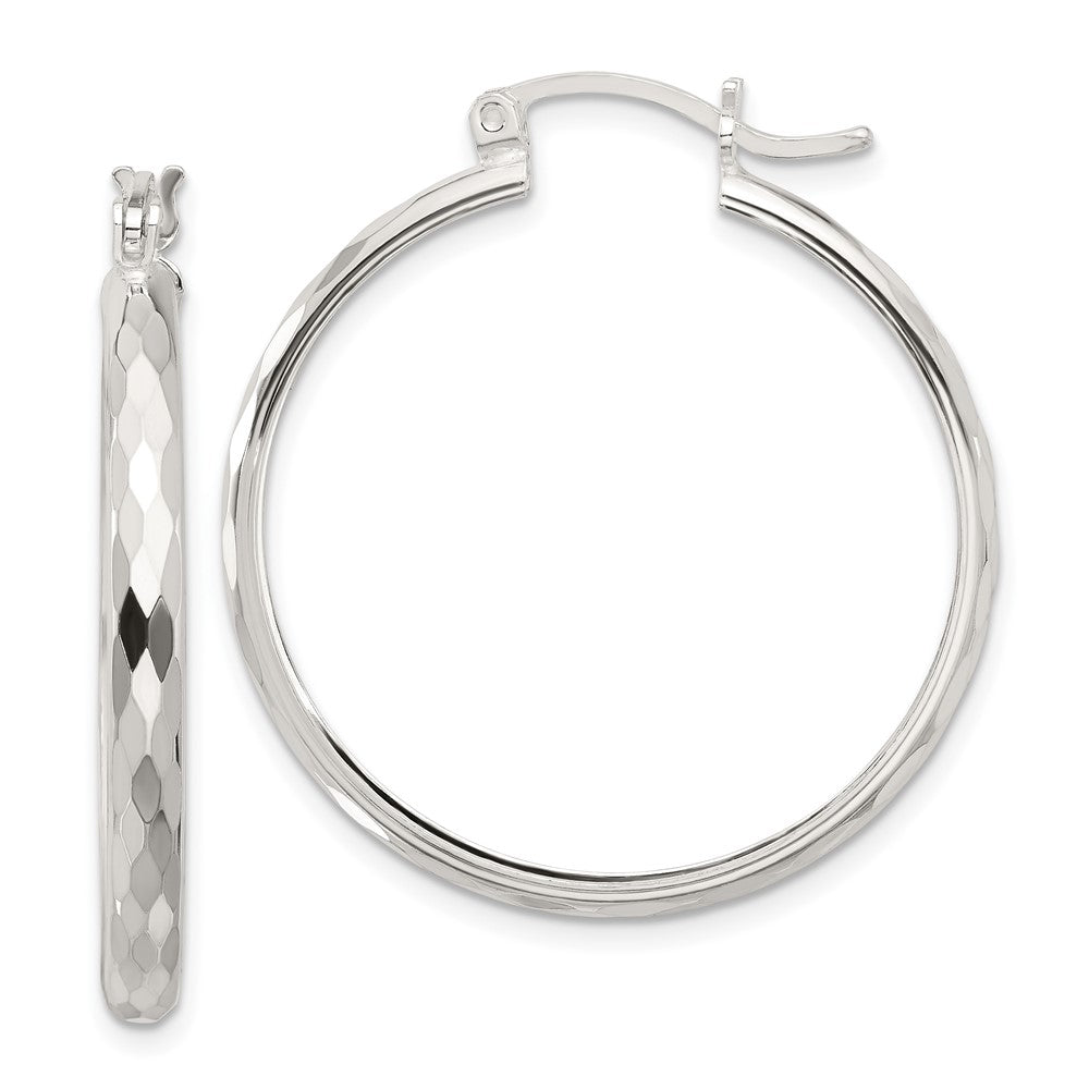 Sterling Silver Polished Textured Hoop Earrings