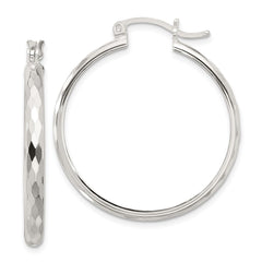 Sterling Silver Polished Textured Hoop Earrings