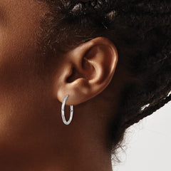 Rhodium-plated Sterling Silver Polished & Diamond-cut Round Hoop Earrings