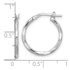 Rhodium-plated Sterling Silver Polished & Diamond-cut Round Hoop Earrings