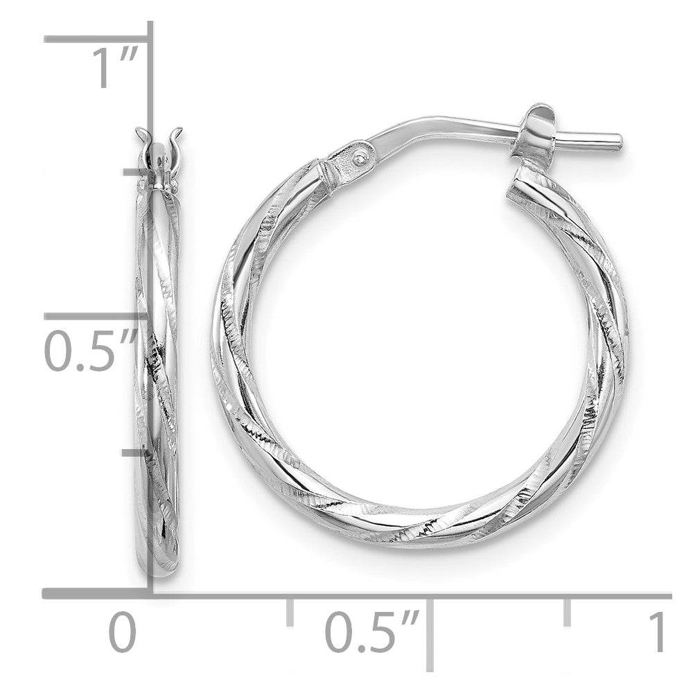 Rhodium-plated Sterling Silver Polished Twisted 2.00mm Hoop Earrings