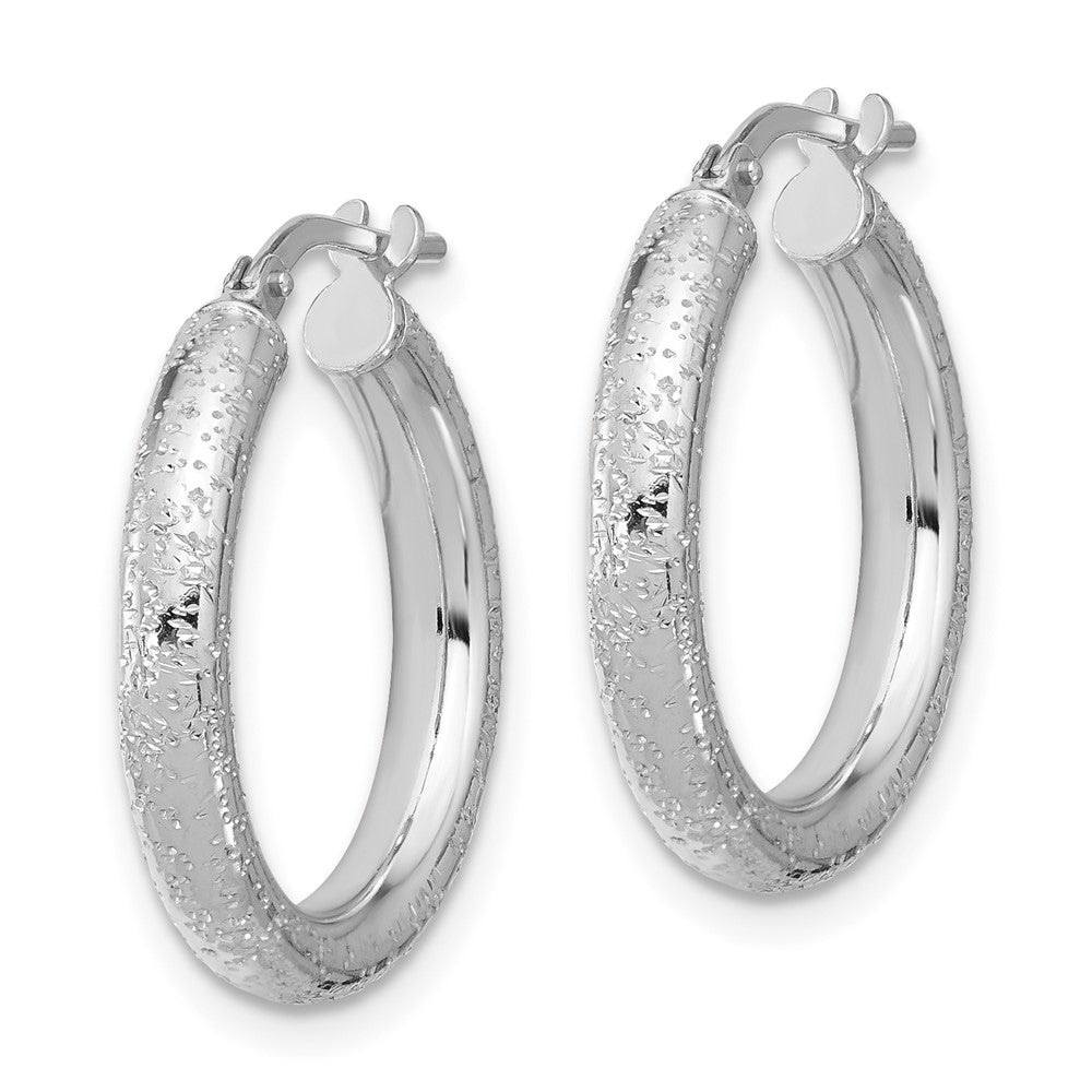 Rhodium-plated Sterling Silver Sparkle Texture 3.00mm Hoop Earrings
