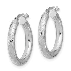 Rhodium-plated Sterling Silver Sparkle Texture 3.00mm Hoop Earrings