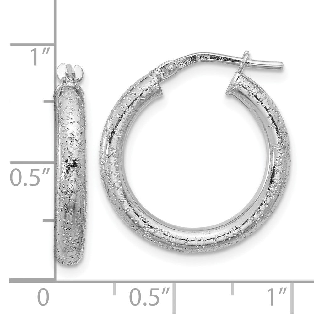 Rhodium-plated Sterling Silver Sparkle Texture 3.00mm Hoop Earrings