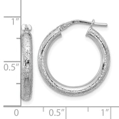 Rhodium-plated Sterling Silver Sparkle Texture 3.00mm Hoop Earrings