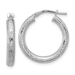 Rhodium-plated Sterling Silver Sparkle Texture 3.00mm Hoop Earrings