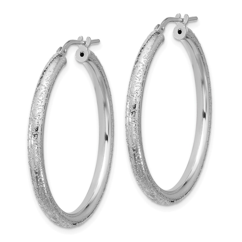 Rhodium-plated Sterling Silver Sparkle Texture 3.00mm Hoop Earrings