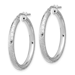 Rhodium-plated Sterling Silver Sparkle Texture 3.00mm Hoop Earrings