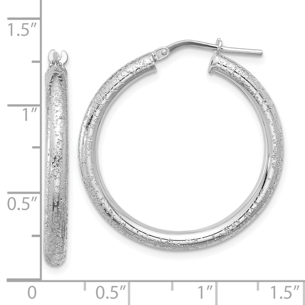 Rhodium-plated Sterling Silver Sparkle Texture 3.00mm Hoop Earrings