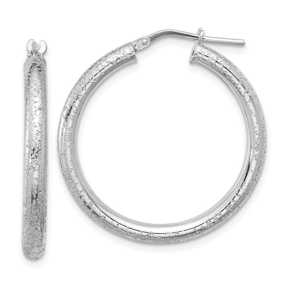 Rhodium-plated Sterling Silver Sparkle Texture 3.00mm Hoop Earrings
