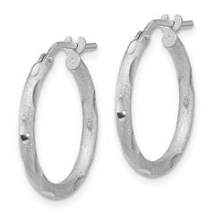 Rhodium-plated Sterling Silver Laser and Diamond-cut Hoop Earrings
