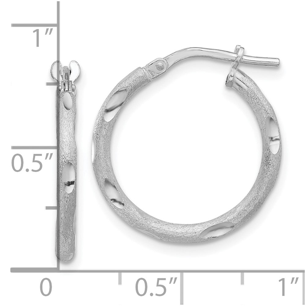 Rhodium-plated Sterling Silver Laser and Diamond-cut Hoop Earrings