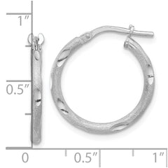 Rhodium-plated Sterling Silver Laser and Diamond-cut Hoop Earrings