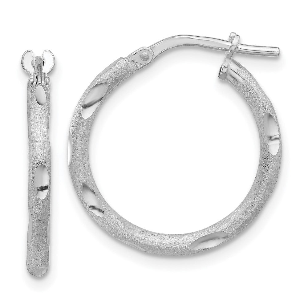 Rhodium-plated Sterling Silver Laser and Diamond-cut Hoop Earrings