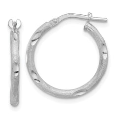 Rhodium-plated Sterling Silver Laser and Diamond-cut Hoop Earrings