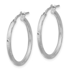 Rhodium-plated Sterling Silver Laser and Diamond-cut Hoop Earrings