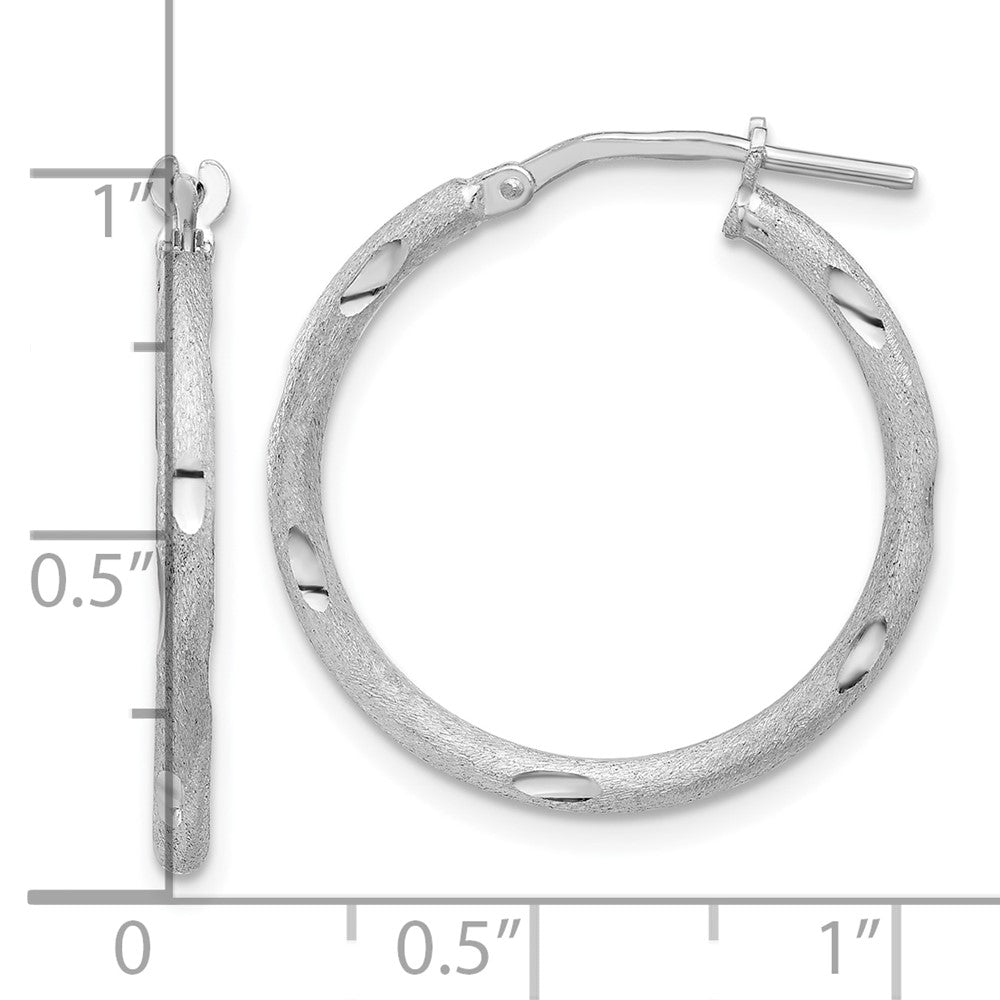 Rhodium-plated Sterling Silver Laser and Diamond-cut Hoop Earrings
