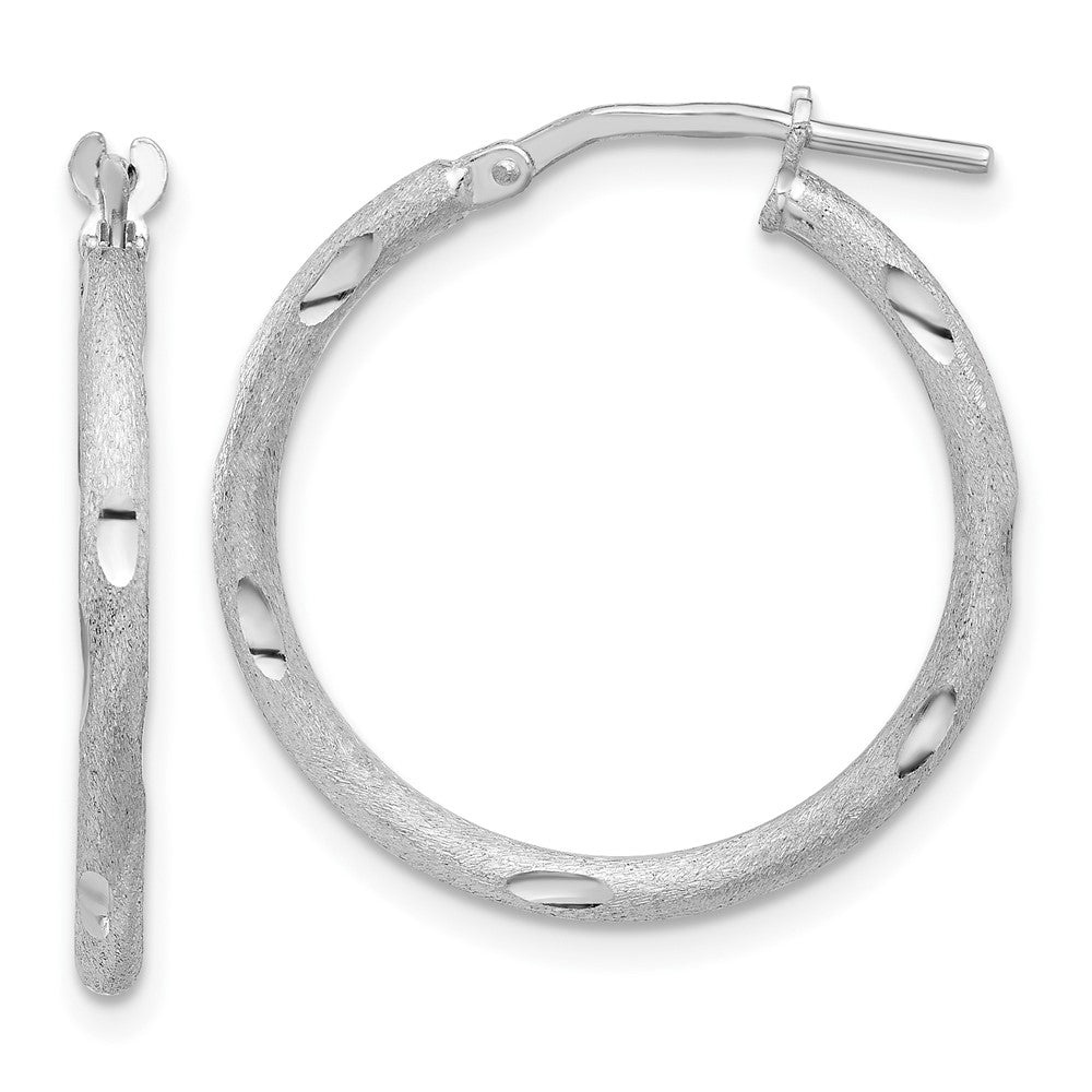 Rhodium-plated Sterling Silver Laser and Diamond-cut Hoop Earrings