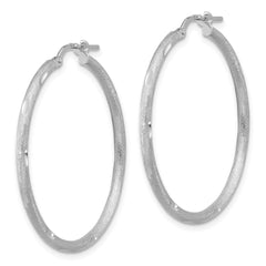 Rhodium-plated Sterling Silver Laser and Diamond-cut Hoop Earrings